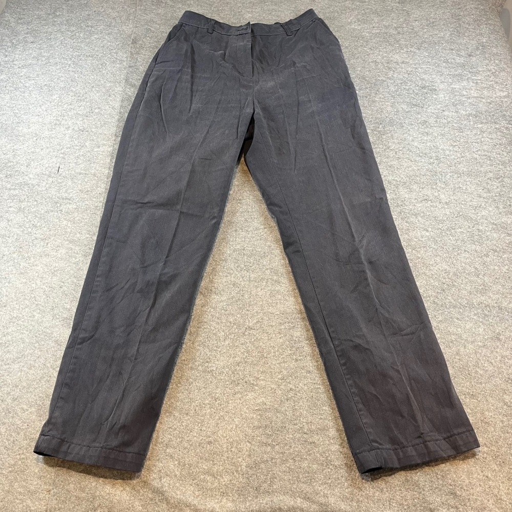 Lands' End Women High Rise Straight Leg Gray Office Classic Chino Pants 6 Cotton